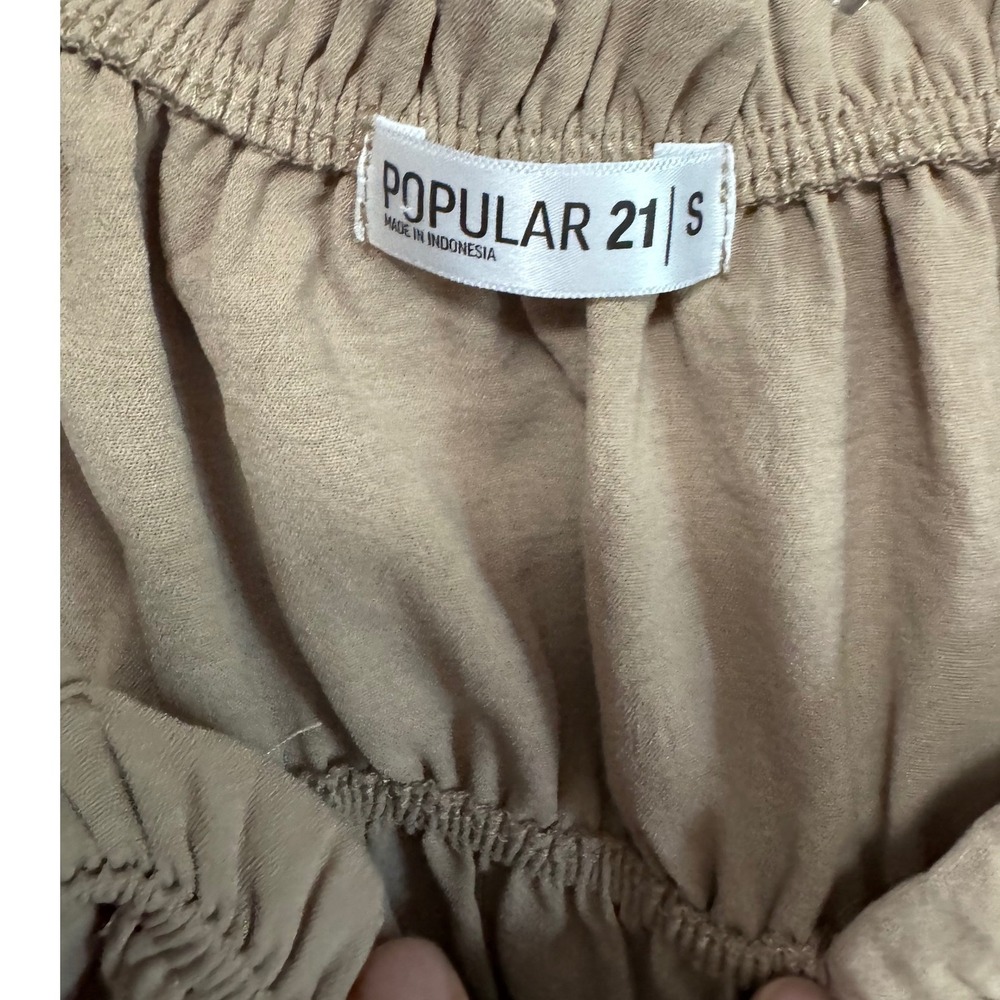 Popular 21 Smocked Cami Top Womens Small‎ Taupe Excellent Ruffle Peplum TX4140 - Picture 4 of 6